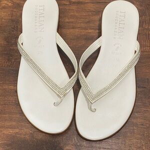 Italian Shoemakers Cream Sandals with Rhinestones